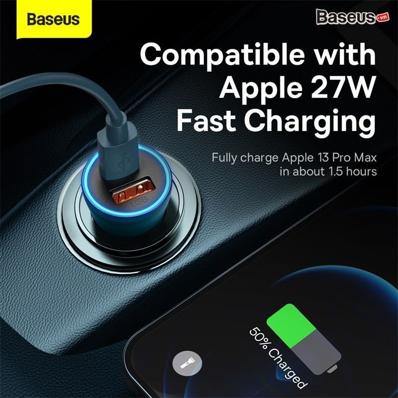 Tẩu Sạc Ô Tô Baseus Golden Contactor Max Dual Fast Charger Car Charger 60W