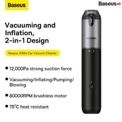 Máy hút bụi Baseus A3lite – 100W, 6000mAh, hút/thổi 12.000Pa, lọc HEPA kép, dùng cho ô tô & gia đình