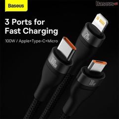 Cáp Sạc Nhanh Đa Năng 2 to 3 Baseus Flash Series Ⅱ 100W (USB + Type C to Type C + Lightning + Micro USB, 1.2m Fast Charge Cable)