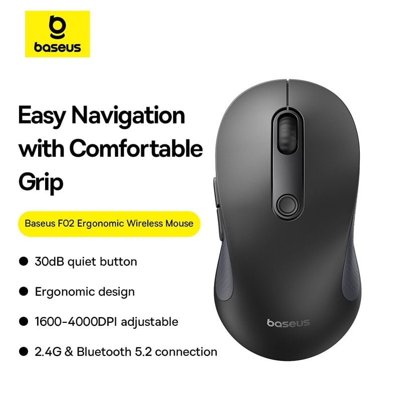 Chuột Không Dây Công Thái Học Baseus F02 Ergonomic Wireless Mouse (Bluetooth & 2.4GHz)