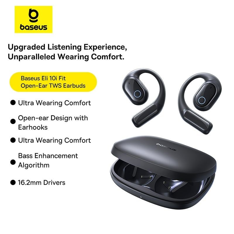Tai Nghe Bluetooth TWS Baseus Eli 10i Fit (Bluetooth v5.4, 12H, IP54, Open-Ear, Bass Enhancement)
