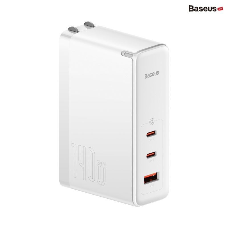 Củ sạc nhanh Baseus GaN5 Pro 140W – 2 Type-C + 1 USB, hỗ trợ PD/QC4.0/3.0, kèm cáp C to C chính hãng