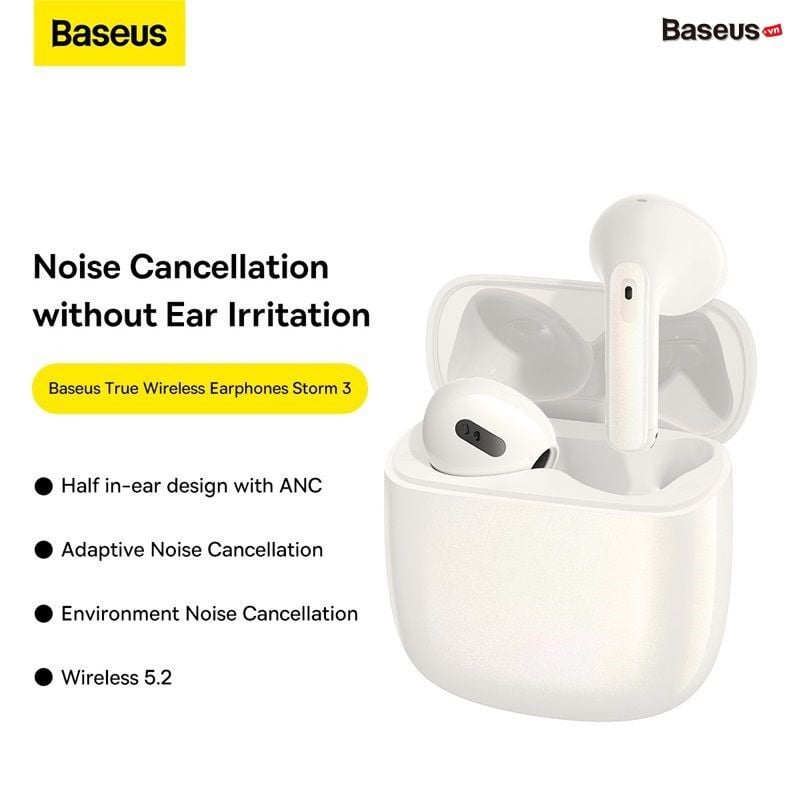 Tai Nghe Bluetooth Cao Cấp Baseus Storm 3 ANC TWS Earphones (Bluetooth 5.2, GPS - APP Control, Super Fast charge, Nearly No-delay, Hi-Fi & HD Stereo Gaming Earbuds)