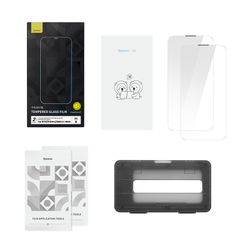 Kính cường lực Baseus Nano Crystal iPhone 14 – Full viền, 8K, chống bụi loa, bộ 2 cái + khung dán hỗ trợ