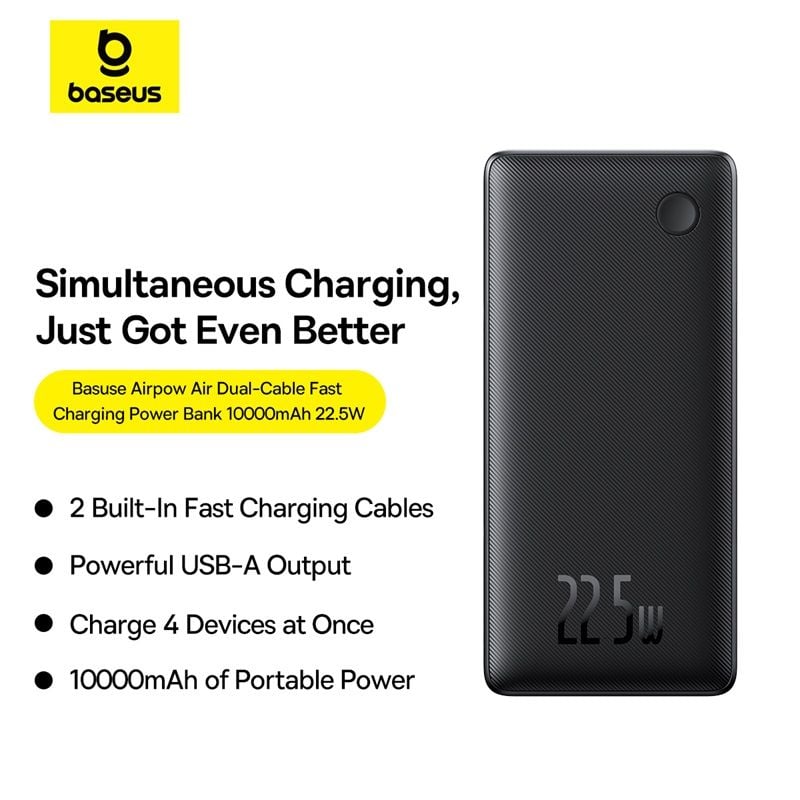 Pin Dự Phòng Baseus Airpow Lite Power Bank 10000mAh 22.5W Dual-Cable