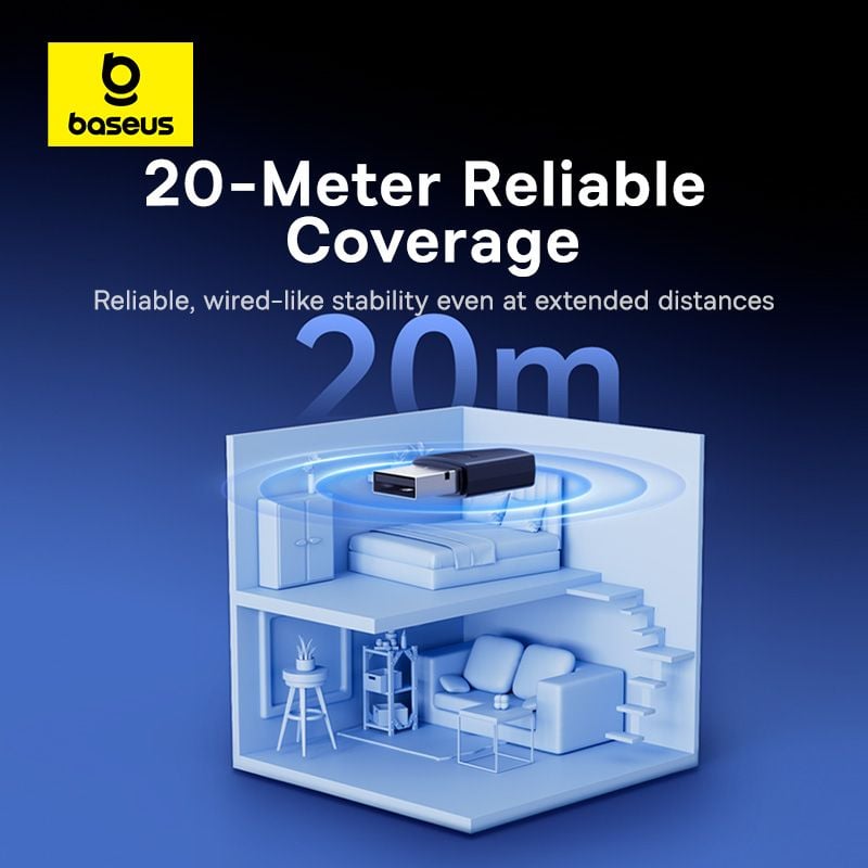 USB Bluetooth Baseus BA04+ v5.4 – kết nối 20m, truyền âm thanh không dây cho laptop, smartphone, tablet