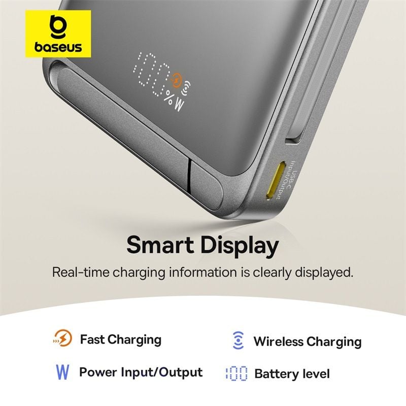 Pin Sạc Không Dây Baseus Nomos Qi2 Kickstand 10000mAh 45W (with Built-in USB-C Cable)