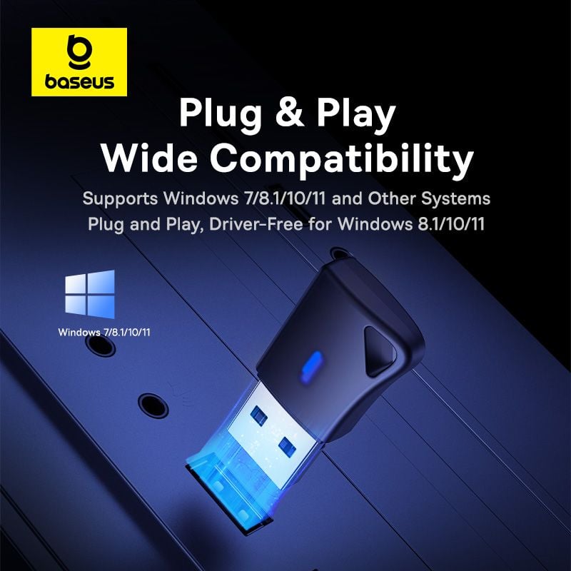 USB Bluetooth Baseus BA04+ v5.4 – kết nối 20m, truyền âm thanh không dây cho laptop, smartphone, tablet