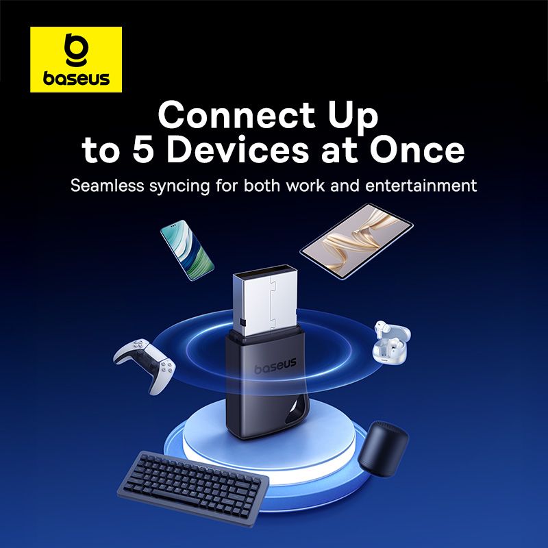 USB Bluetooth Baseus BA04+ v5.4 – kết nối 20m, truyền âm thanh không dây cho laptop, smartphone, tablet