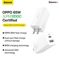 Cốc Sạc Nhanh Baseus GaN2 Lite Quick Charger 65W (Super Vooc, PD3.0/PPS/QC4.0/SCP/FCP Multi Quick Charge Protocol, New Upgrade Technology)