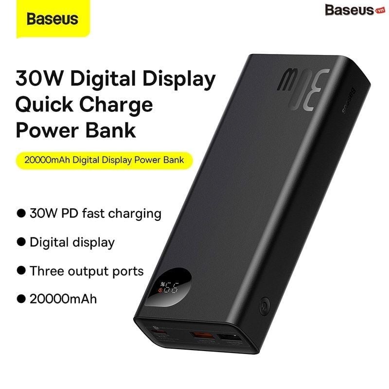 Pin Dự Phòng Sạc Nhanh Baseus Adaman Metal Digital Display 20000mAh 30W (Kèm Cáp C to C 60W/50cm, PD/QC Quick Charge Power Bank)