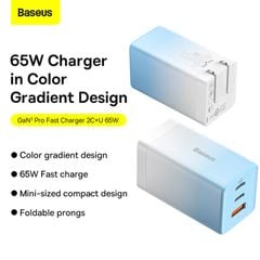 Sạc nhanh Baseus GaN5 Pro 65W – 2 cổng Type-C + 1 USB, hỗ trợ PD3.0, PPS, QC4.0, SCP, FCP, công nghệ GaN nâng cấp mới