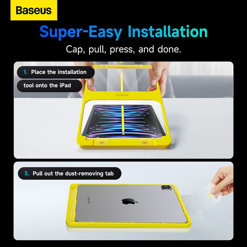 Kính Cường Lực Baseus Crystalline Series HD Tempered Glass Screen Protector for iPad Pro (2024) 11″ (with dust-proof installation tool)