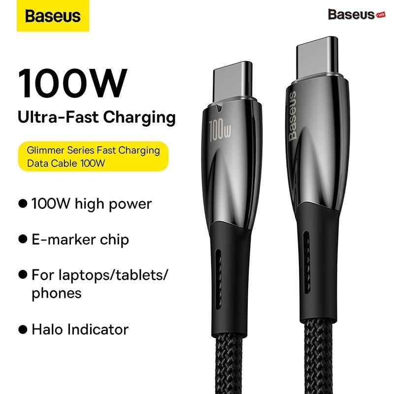 Cáp Sạc Nhanh Công Suất Cao Baseus Glimmer Series Fast Charging Data Cable Type-C to Type-C 100W
