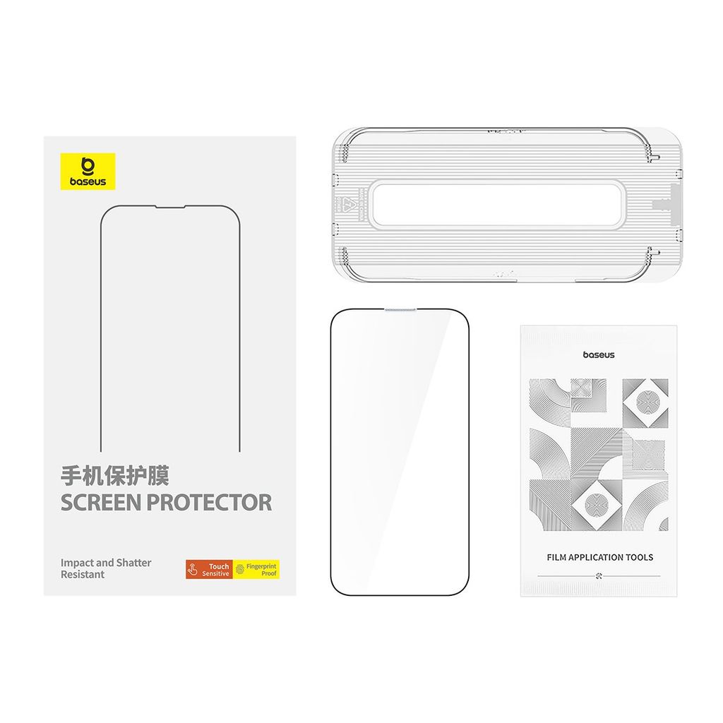 Kính Cường Lực Chống Ánh Sáng Xanh Baseus Corning Series Full-Coverage Eye-Protection Tempered Glass Screen Protector with Built-in Dust Filter for iP 15 Pro