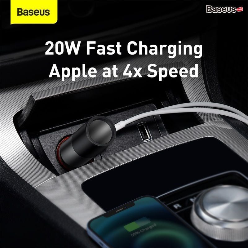 Tẩu sạc nhanh mở rộng 120W Baseus Share Together Fast Charge dùng cho xe hơi (120W, TypeC/USB Port, QC/PD3.0 Car Quick Charger with Cigarette Lighter Expansion Port)