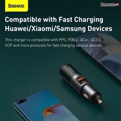 Tẩu sạc nhanh mở rộng 120W Baseus Share Together Fast Charge dùng cho xe hơi (120W, TypeC/USB Port, QC/PD3.0 Car Quick Charger with Cigarette Lighter Expansion Port)