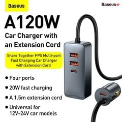 Tẩu sạc nhanh mở rộng 4 Port Baseus Share Together Extention Car Charger 120W (Extention up to 4 Port * 30W, QC/PD/PPS Fast Charging)