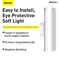 Đèn treo đế hít nam châm, chống mỏi mắt Baseus Magnetic Stepless Dimming Charging Desk Lamp Pro (1800mAh, 3000K - 5000K, Đế treo hít nam châm, 24h sử dụng liên tục)