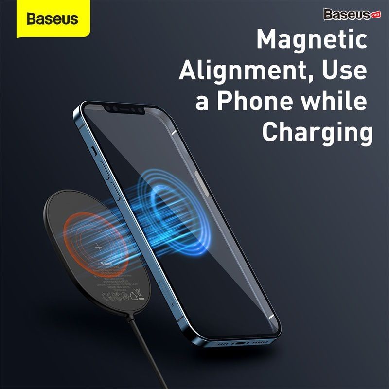 Đế sạc nhanh không dây có nam châm Baseus Light Magnetic Wireless Charger dùng cho iPhone 12/11/XS Max và Android (15W, Magnetic, Wireless quick charger)