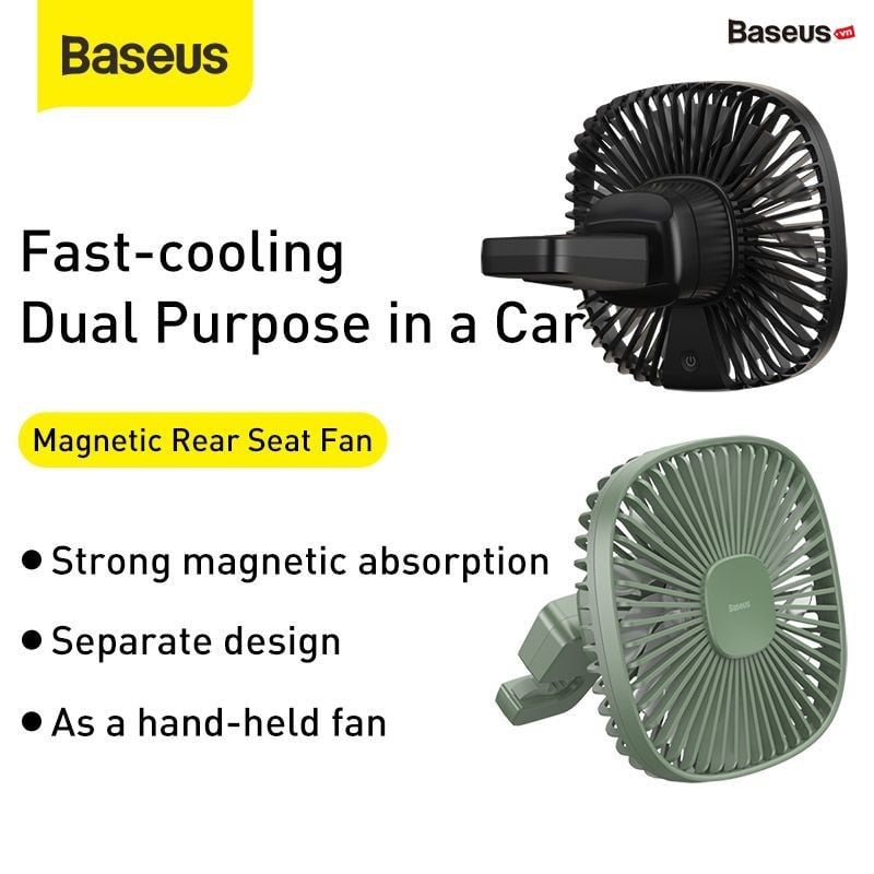Quạt mini gắn lưng ghế dùng trên xe ô tô Baseus Natural Wind Magnetic Rear Seat Fan (Pin sạc 1000mAh, 2 cấp tốc độ, kết nối từ tính)