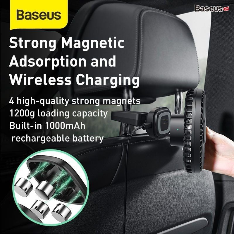 Quạt mini gắn lưng ghế dùng trên xe ô tô Baseus Natural Wind Magnetic Rear Seat Fan (Pin sạc 1000mAh, 2 cấp tốc độ, kết nối từ tính)