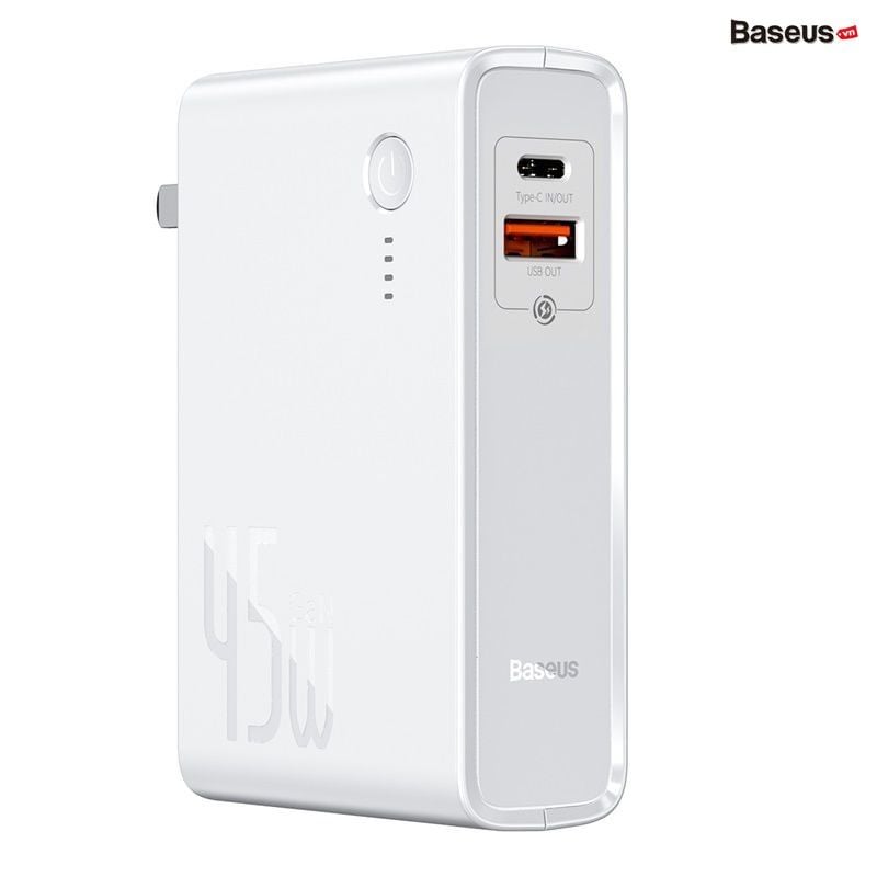 Cốc sạc nhanh kiêm pin sạc dự phòng Baseus GaN Power Station 45W 2 in 1 PD/QC3.0 (10000mAh, Type C/USB Quick Charge,Travel Charger & Powerbank)