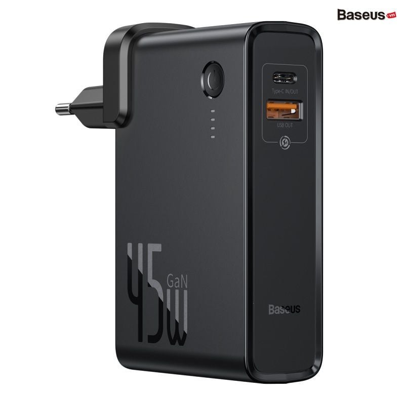 Cốc sạc nhanh kiêm pin sạc dự phòng Baseus GaN Power Station 45W 2 in 1 PD/QC3.0 (10000mAh, Type C/USB Quick Charge,Travel Charger & Powerbank)