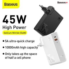 Cốc sạc nhanh kiêm pin sạc dự phòng Baseus GaN Power Station 45W 2 in 1 PD/QC3.0 (10000mAh, Type C/USB Quick Charge,Travel Charger & Powerbank)