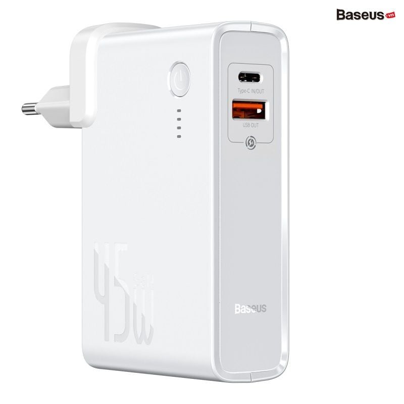 Cốc sạc nhanh kiêm pin sạc dự phòng Baseus GaN Power Station 45W 2 in 1 PD/QC3.0 (10000mAh, Type C/USB Quick Charge,Travel Charger & Powerbank)