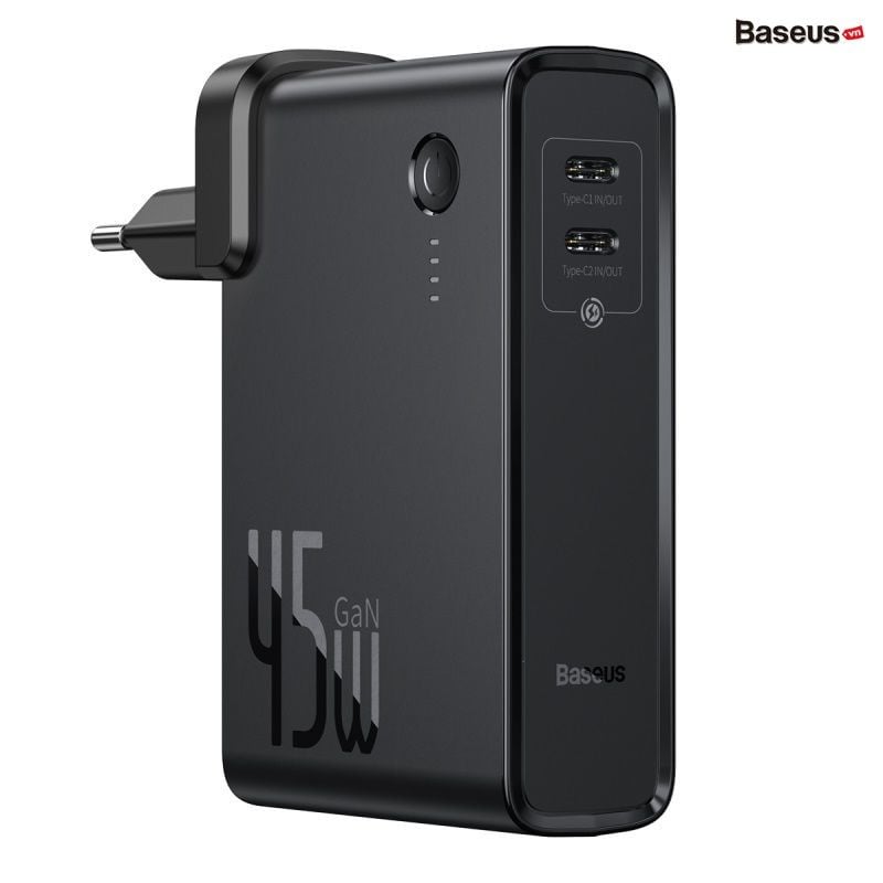 Cốc sạc nhanh kiêm pin sạc dự phòng Baseus GaN Power Station 45W 2 in 1 PD/QC3.0 (10000mAh, Type C/USB Quick Charge,Travel Charger & Powerbank)