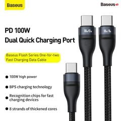 Cáp sạc nhanh 2 đầu Type C to Dual Type C Baseus Flash Series 100W (Type C to Type C x2, One-for-two, Power delivery Fast Charging Data Cable)