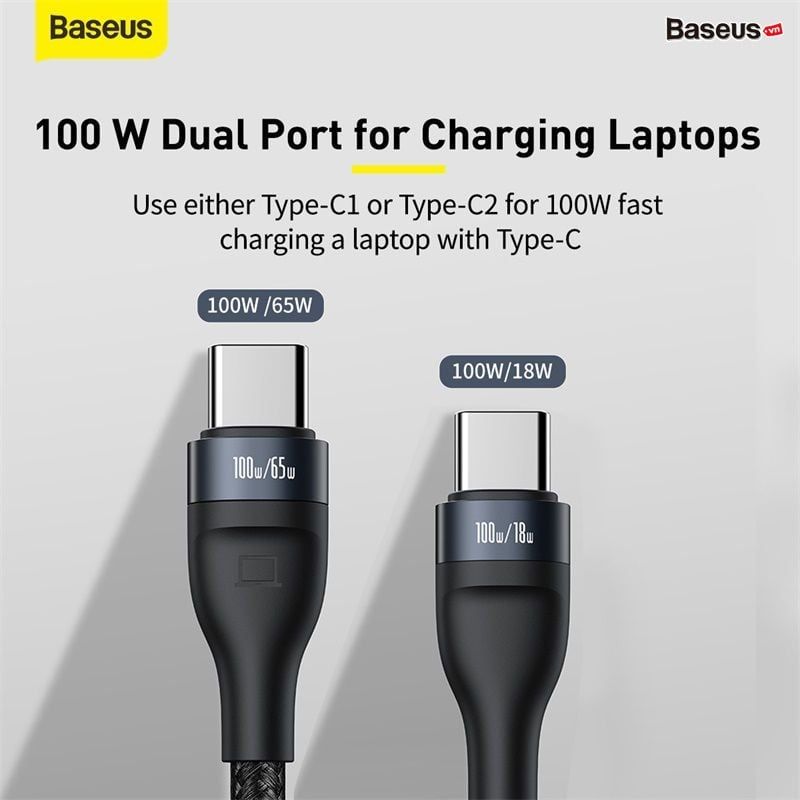 Cáp sạc nhanh 2 đầu Type C to Dual Type C Baseus Flash Series 100W (Type C to Type C x2, One-for-two, Power delivery Fast Charging Data Cable)