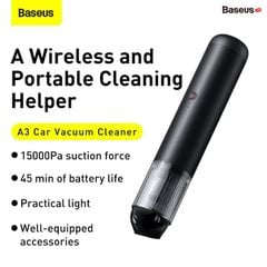 Máy hút bụi pin sạc cầm tay Baseus A3 Car Vacuum Cleaner (15000pa, 135W, Vacuum Portable Cleaner)