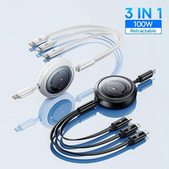 Cáp Sạc Đa Năng Baseus Free2Draw Retractable Crystal Type-C to M+L+C 100W (1.1m, Fast Charging Data Cable)
