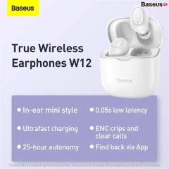 Tai nghe Bluetooth Baseus W12 True Wireless Earbuds (Bluetooth 5.1, 0.05s Low latency, App Tracking, Ultrfast charge)