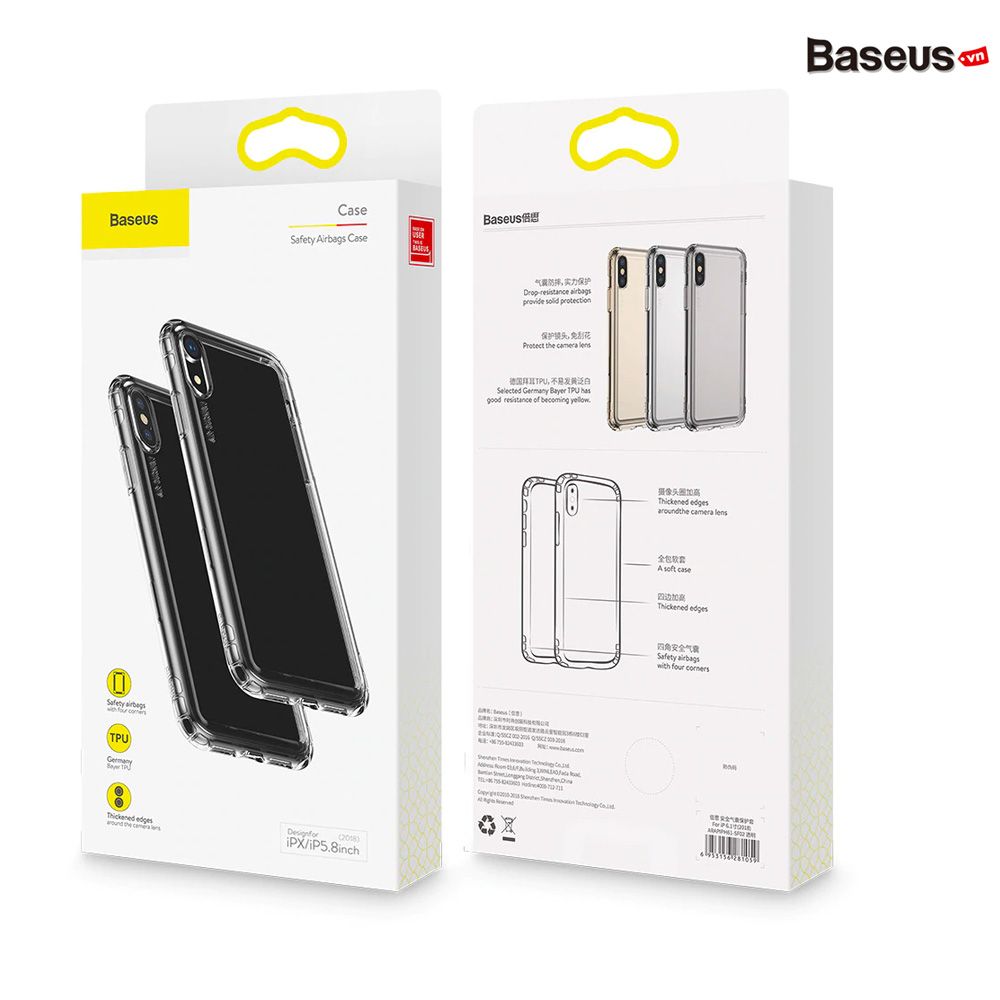 Ốp lưng túi khí Siêu chống sốc và va đập Baseus Safety Airbags cho iPhone XS/ XR/ XS Max ( TPU Soft Silicone,  Military Level Anti Knock Case)