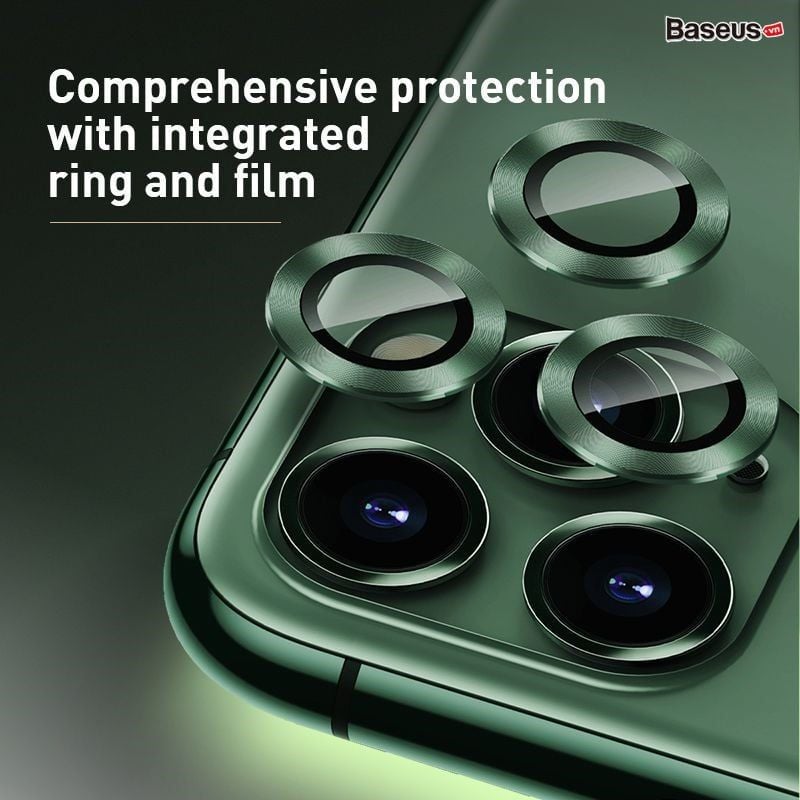 Bộ ốp viền kim loại tích hợp cường lực chống trầy Camera Baseus Alloy Protection Ring Lens Film dùng cho iPhone 11/iP 11 Pro/Pro Max
