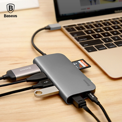 Hub chuyển đổi 8 trong 1 Baseus Almighty HUB cho Macbook Pro/ Laptop Windows (Type C to 3x USB 3.0, HDMI, TF/SD Card Reader, LAN RJ-45,  Type C Expansion Dock Adapter)