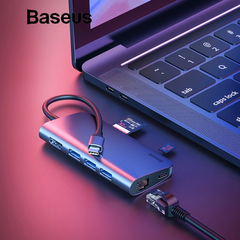 Hub chuyển đổi 8 trong 1 Baseus Almighty HUB cho Macbook Pro/ Laptop Windows (Type C to 3x USB 3.0, HDMI, TF/SD Card Reader, LAN RJ-45,  Type C Expansion Dock Adapter)