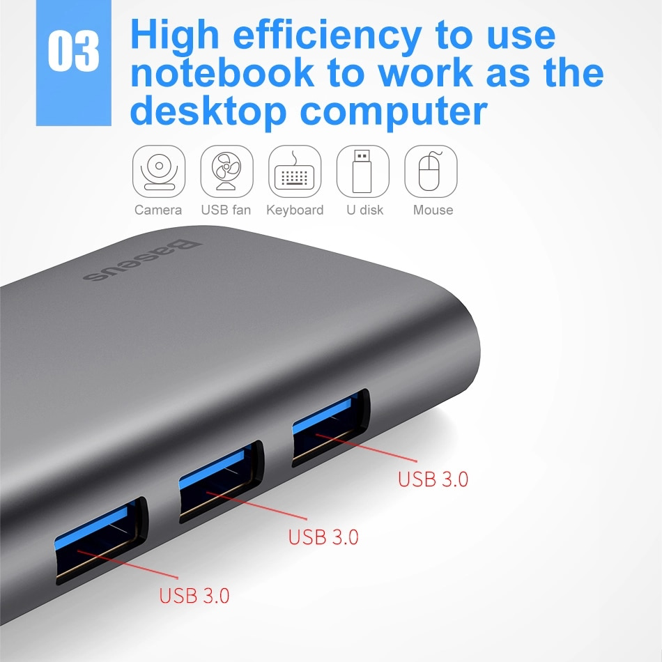 Hub chuyển đổi 8 trong 1 Baseus Almighty HUB cho Macbook Pro/ Laptop Windows (Type C to 3x USB 3.0, HDMI, TF/SD Card Reader, LAN RJ-45,  Type C Expansion Dock Adapter)