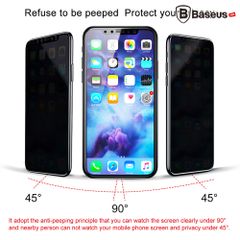Kính cường lực 3D chống nhìn trộm Baseus LV176 cho iPhone X/XS (0.23mm, 3D full màn hình, - Anti Spy Glass Film)