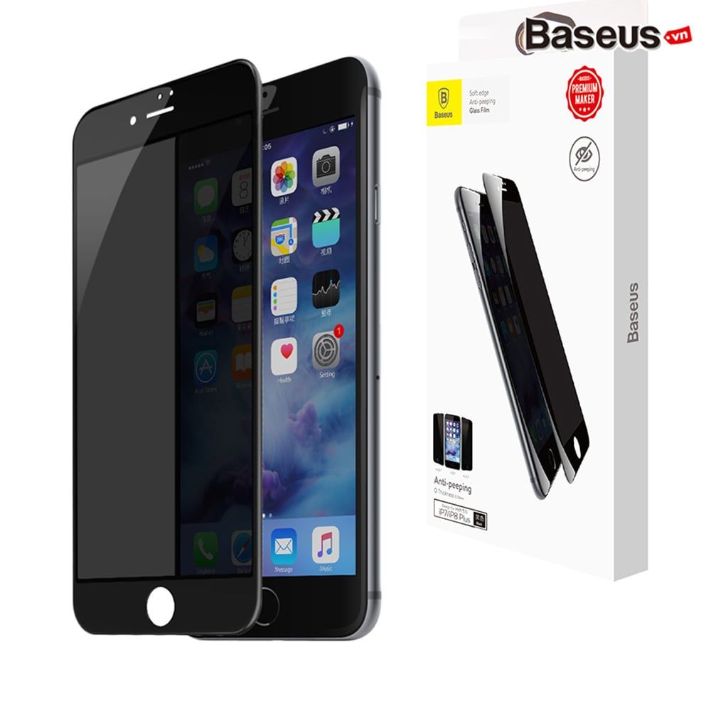 Kính cường lực 3D chống trầy - chống nhìn trộm Baseus Anti Spy - Break Edge LV321 cho iPhone 7/ 8/ Plus (0.23mm, 3D Anti Peeping Tempered Glass Film)