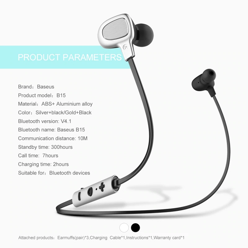 Tai nghe Bluetooth Baseus B15 Seal Sport Earphone (Bluetooth V4.1, iPX4 Waterproof, Connect 2 devices )