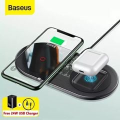 Bộ đế sạc nhanh không dây 2 trong 1 Baseus Simple Wireless Charger Turbo Edition (20W, Phone + Airpods Pro)