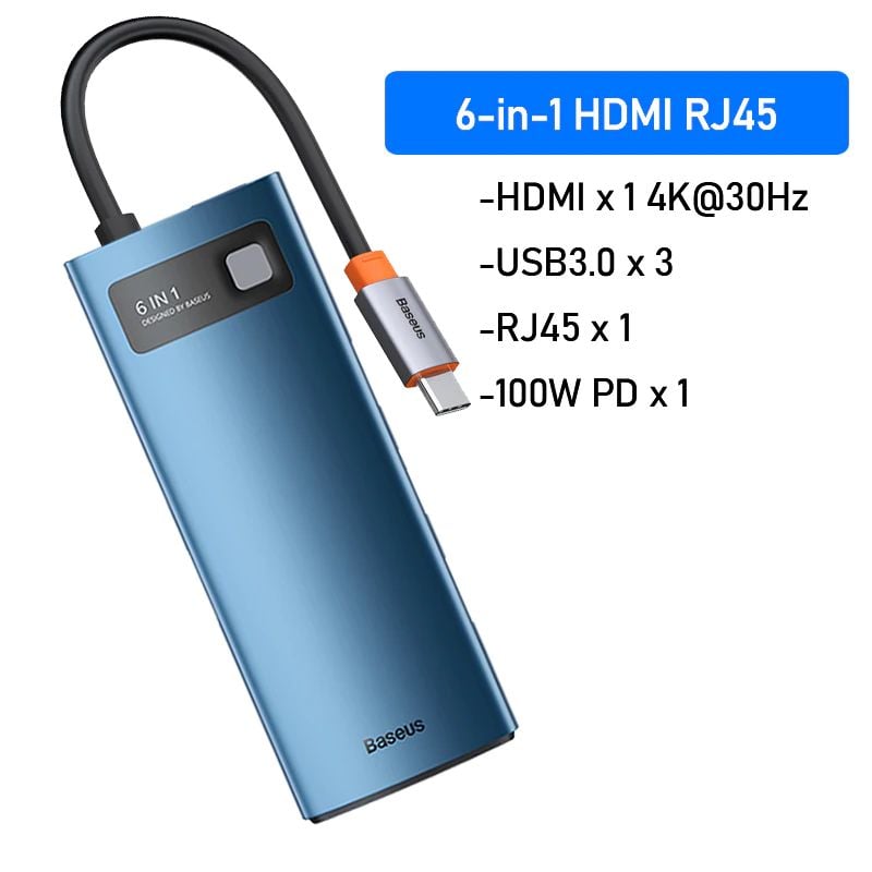 Hub Baseus Metal Gleam – Type-C đa năng: HDMI/DP/VGA/USB3.1/LAN/SD/PD 100W, dùng cho Macbook, laptop, iPad