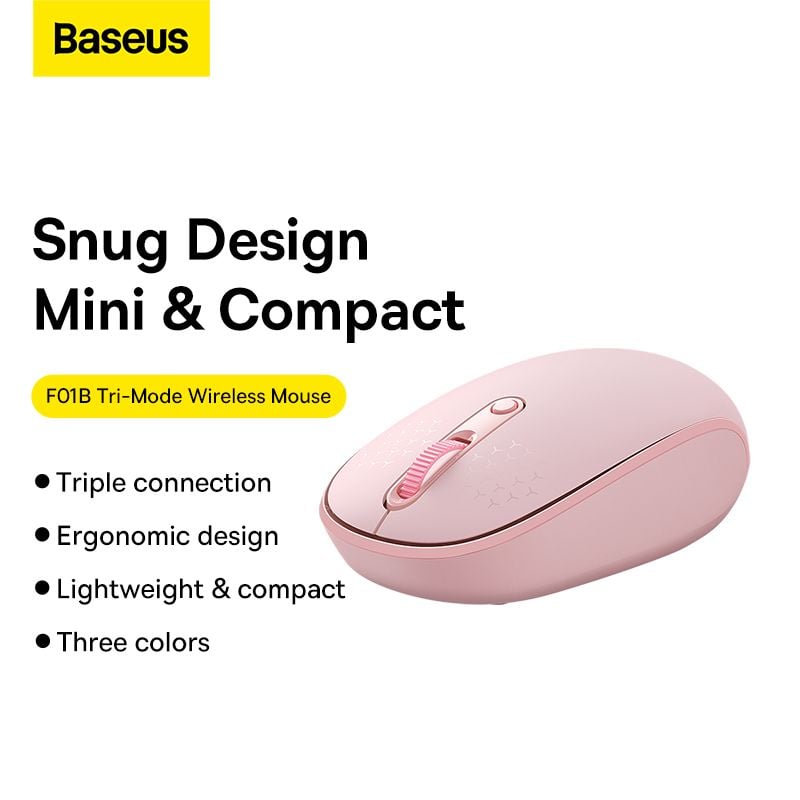 Chuột không dây Baseus F01B – 3 chế độ: 2.4GHz/Bluetooth 5.0/3.0, 1600dpi, dùng cho laptop, MacBook, iPad