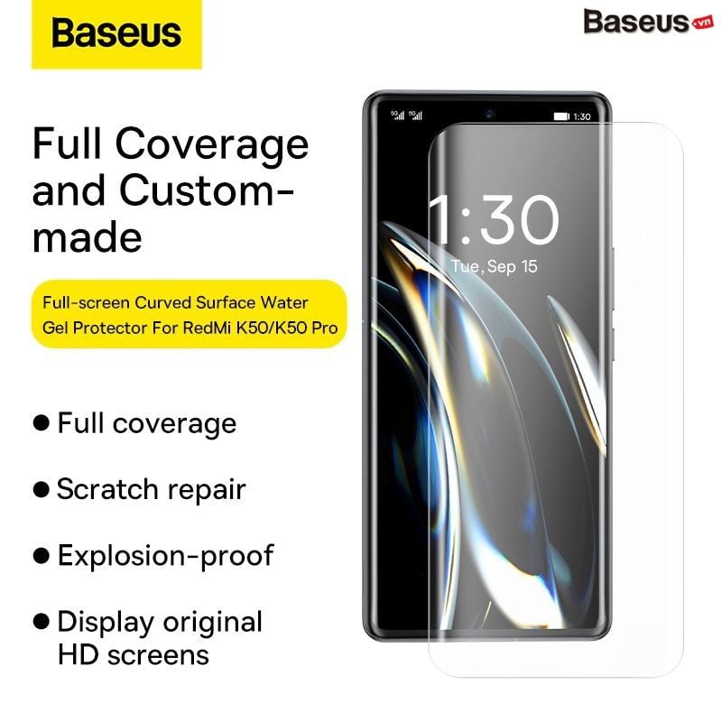 Kính Cường Lực Baseus 0.15mm Full-screen Curved Surface Water Gel Protector For Redmi K50/K50 Pro (2pcs/pack+Pasting Artifactl)