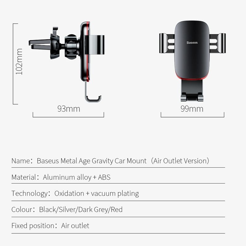 Bộ đế giữ điện thoại khóa tự động dùng cho xe hơi Baseus Metal Age Gravity Car Mount LV229（Air Outlet Version - Gắn khe gió máy lạnh）