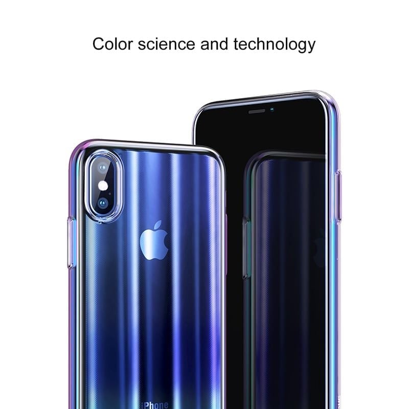 Ốp lưng trong suốt chuyển màu Baseus Aurora Case cho iPhone X (Luxury Gradient Hard Plastic Case)